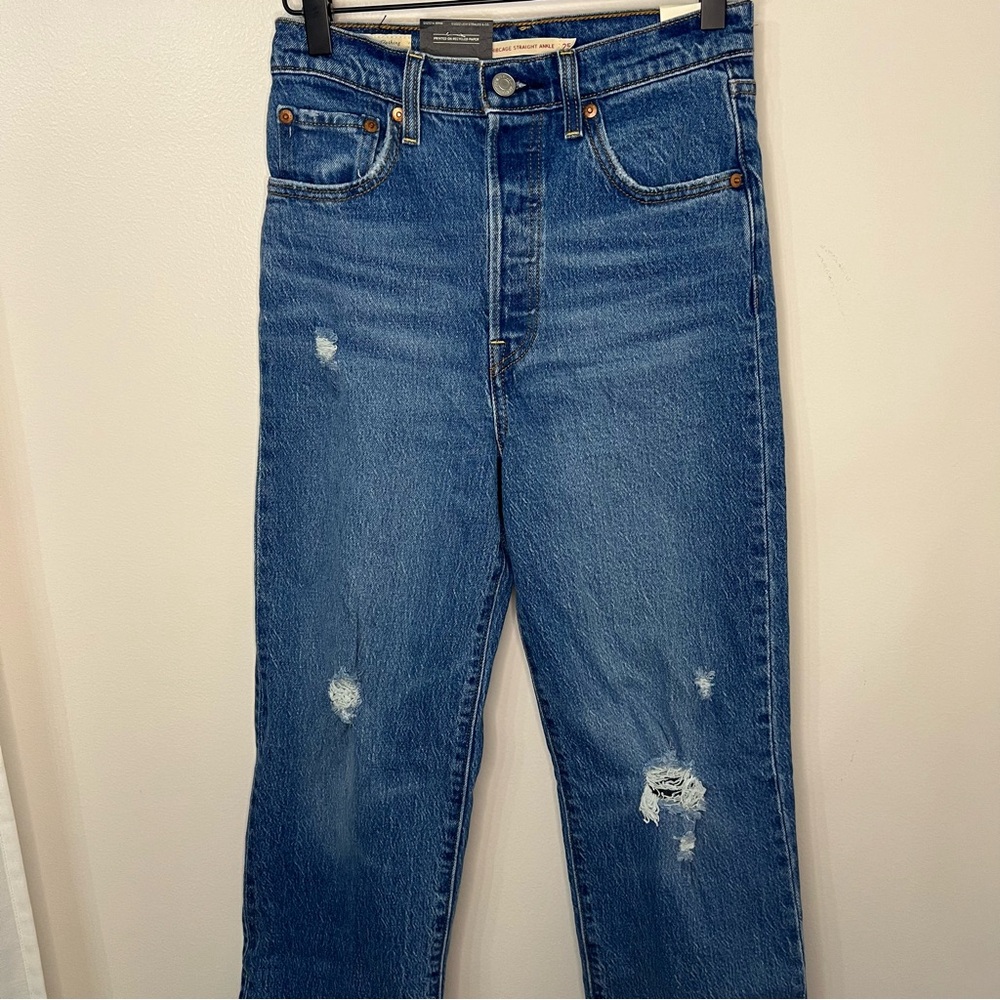 NWT Levi's Premium Ribcage Straight Ankle Women's Size 25 Medium Wash Denim